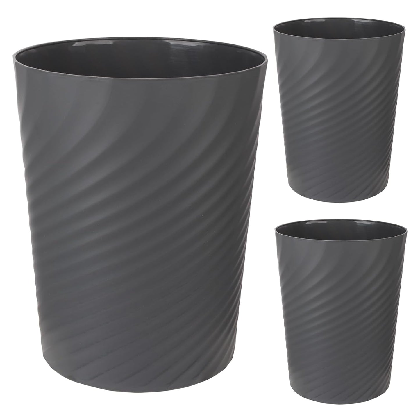 UUJOLY Plastic Small Trash Can Wastebasket, Garbage Container Basket for Bathrooms, Laundry Room, Kitchens, Offices, Kids Rooms, Dorms, 1.8 Gallon, Dark Grey, 3 Pack