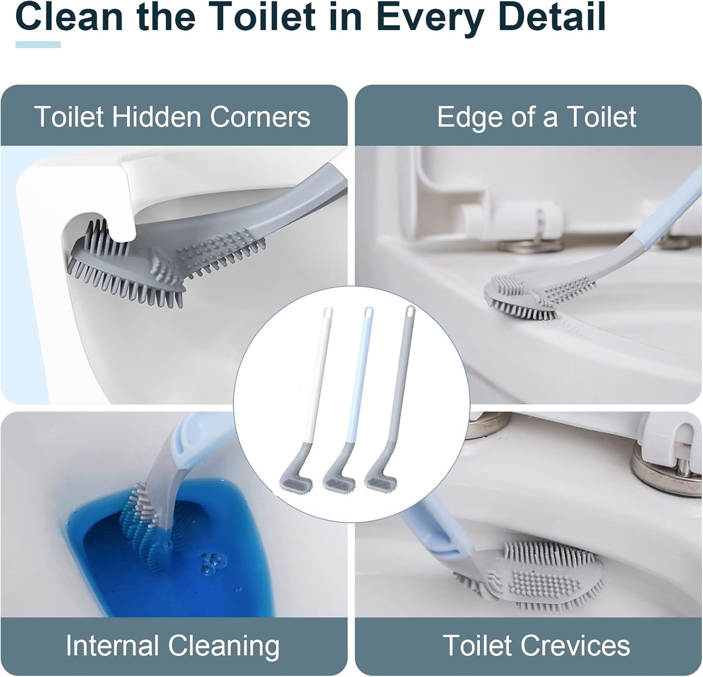 Golf Toilet Brush, Toilet Cleaning Brush, Flexible Bendable Silicone Long Handled Toilet Brush, 360° Deep Toilet Bowl Cleaning Brush,Quick Drying Toilet Brush for Bathroom with a Hook (Gray)