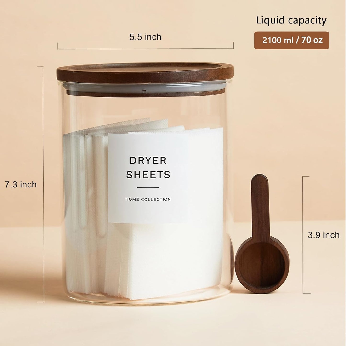 Glass Laundry Storage Containers with Acacia Lids and Scoops, 2 Pack Laundry Room Organization Jars with Labels, Powder Detergent Organizer and Laundry Pod Holder, Glass Laundry Beads Canisters Set