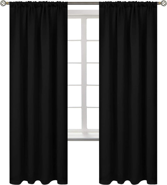BGment Black Blackout Curtains for Bedroom 52 x 72 Inch Long - Thermal Insulated Drapes Room Darkening Window Treatments for Living Dining Room, 2 Panels