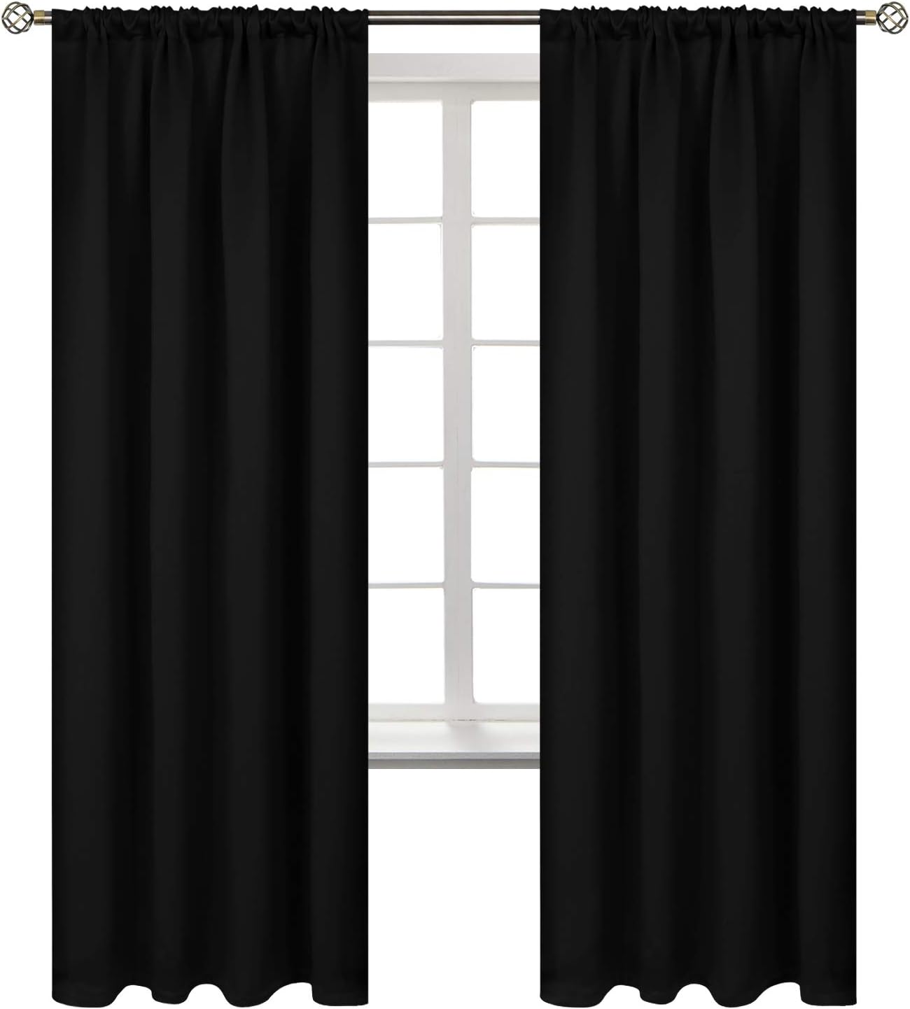 BGment Rod Pocket Blackout Curtains for Bedroom - Thermal Insulated Room Darkening Curtain for Living Room, 70 x 63 Inch, 2 Panels, Black