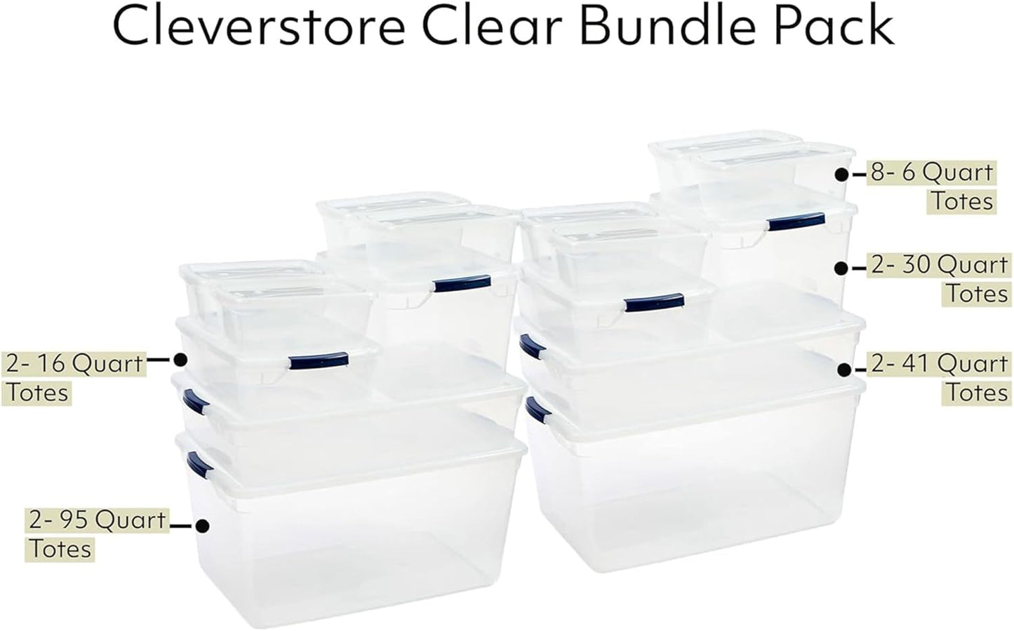Rubbermaid Cleverstore Clear Dorm Variety 16-Pack, Made in USA, Stackable Large Clear Storage Bins with Lids, See-Through Plastic Storage, with Latching Lids, BPA-Free