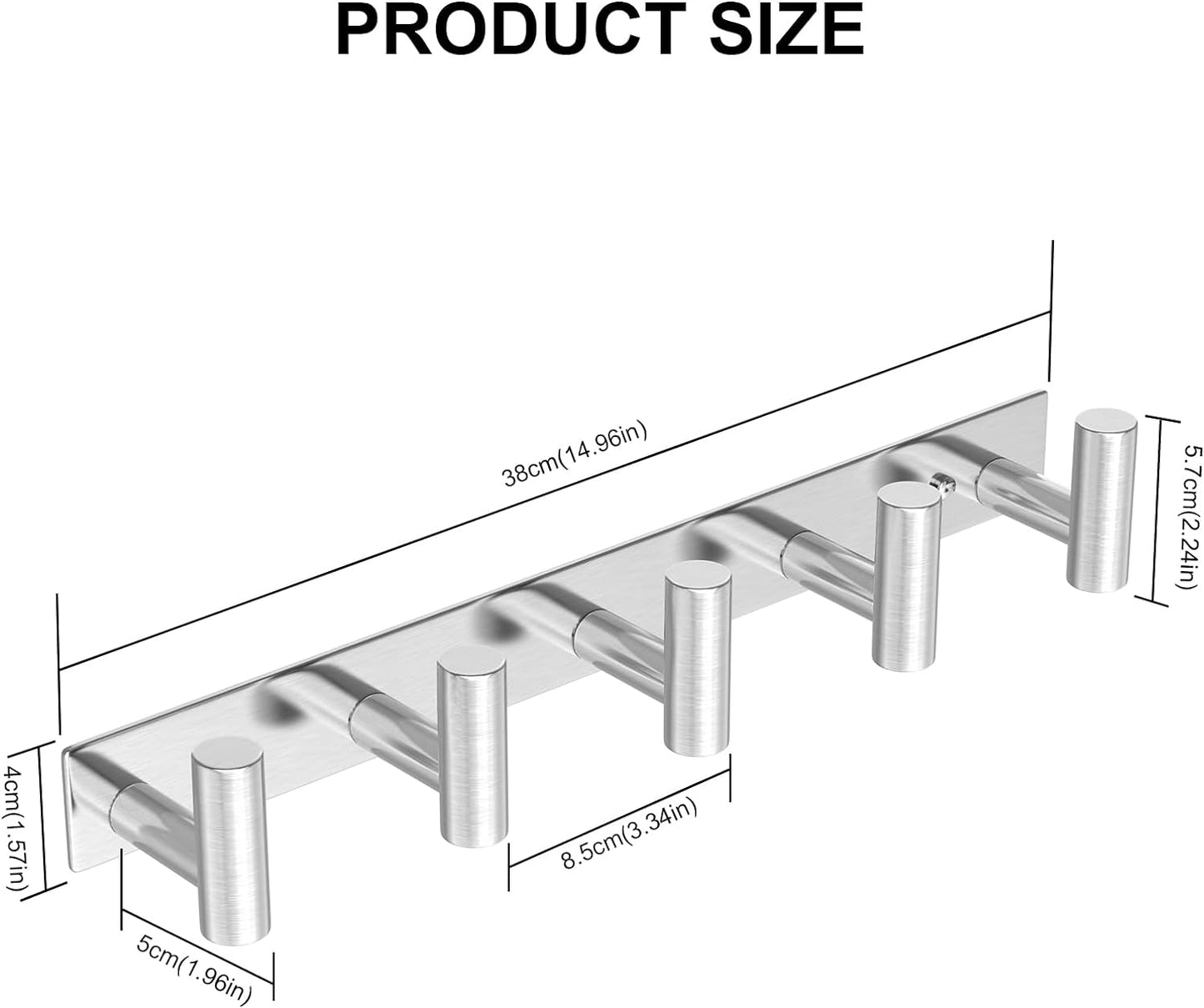 VAEHOLD Silvery Hat and Coat Wall Mount Rack - 5 Hooks for Robes, Bags, Keys, and Towels - Bathroom Towel Hanger Organizer (2 Pack)