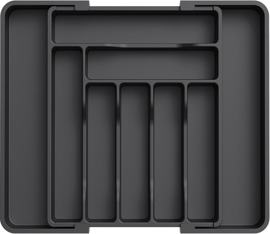 Lifewit Silverware Drawer Organizer, Expandable Utensil Organizer for Kitchen Drawers, Adjustable Cutlery and Flatware Tray, Plastic Spoons Forks Knives Holder Storage Dividers, Medium, Black