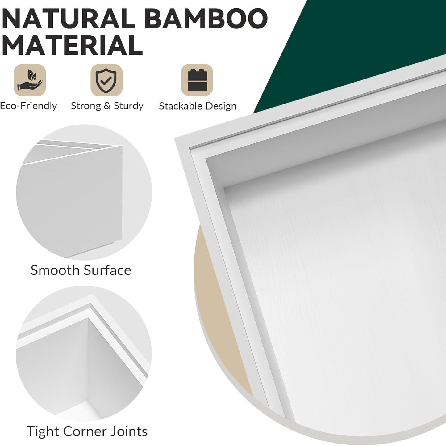 Bamboo Drawer Organizer, Narrow Silverware Organizer for Kitchen, Stackable Utensil Organizer, 2 Pcs Flatware Organizer for Drawer, Wooden Storage Box Tray (White, 12 X 3 X 2 Inch)