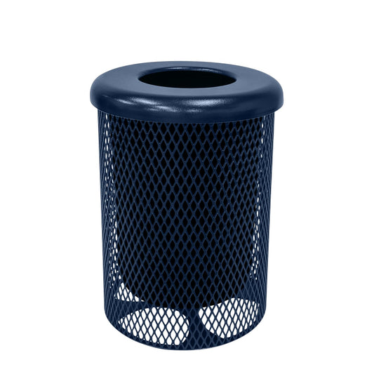 COATEDOUTDOORFURNITURE RFT-TXTDBL Heavy Duty 32 Gallon Round Trash Receptacle, Liner Included, Textured Dark Blue with Flat Top, Made in America