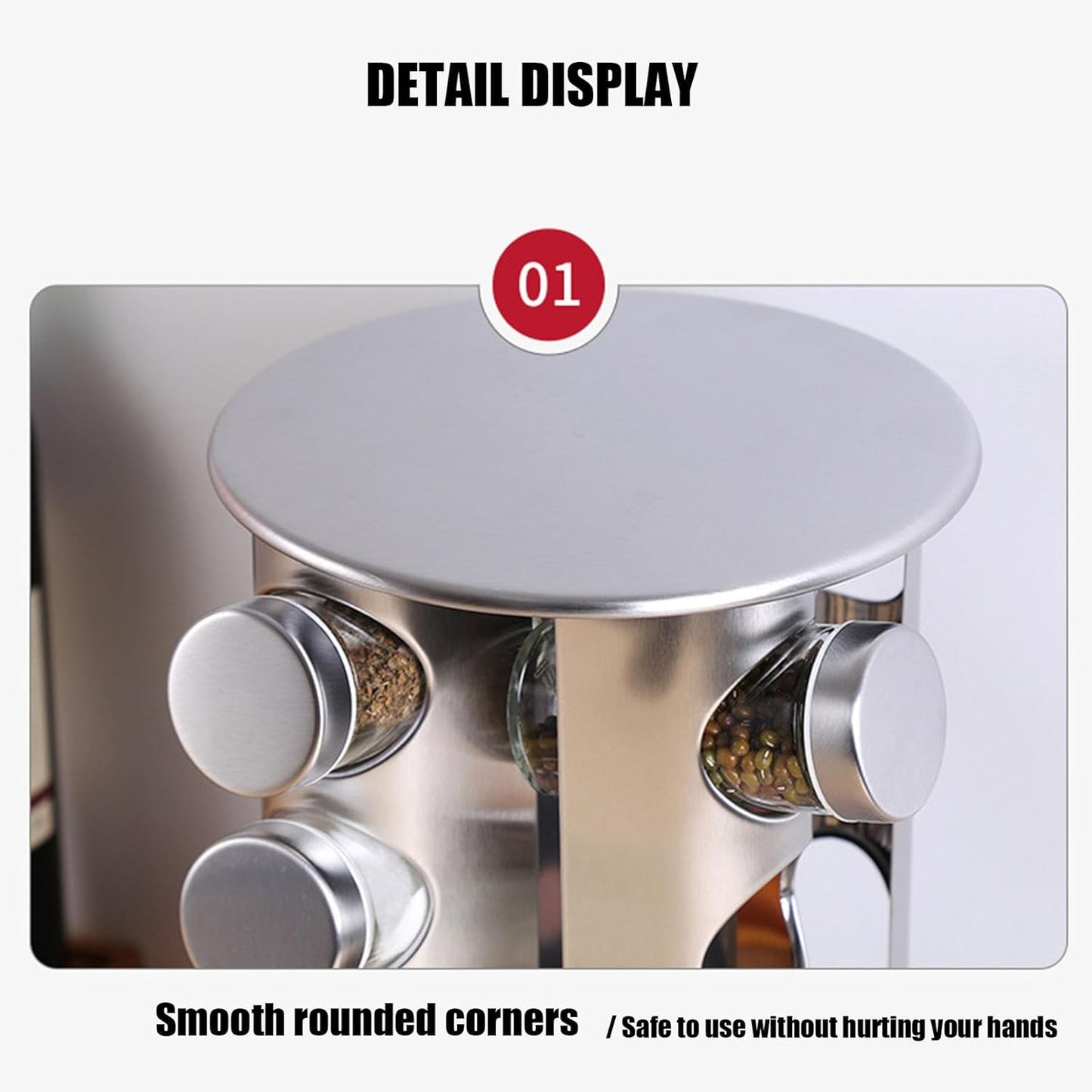 Spice Rack, Spice Rack Organizers for Countertop, Rotating Countertop Spice Rack, Revolving Spice Rack for Kitchen, Kitchen Gadgets, Organizer Rack with Spice Jars (Silver, RoundHead_16Jars)
