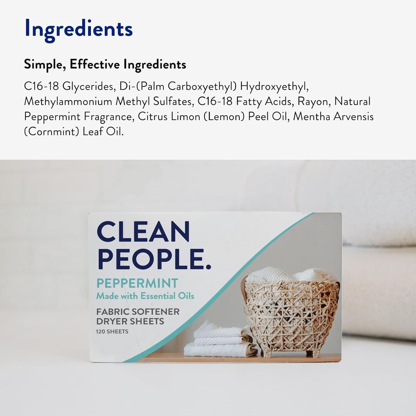 The Clean People Fabric Softener Sheets - Dryer Sheets - Softens & Removes Static - Vegan Laundry Softener With Essential Oils - Peppermint 240 Pack