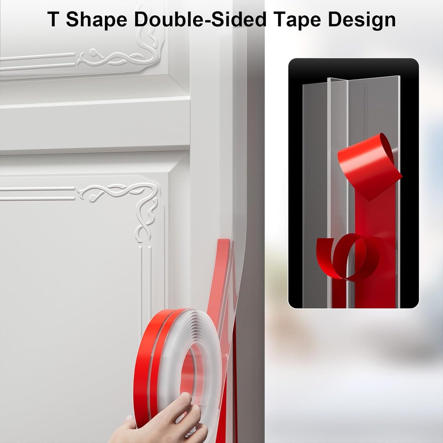 T-Shaped Door Draft Stopper, 1.37 in x 40 Ft Silicone Seal Strip for Windows Gaps, Weather Stripping Seal Strip Shower Sweep, Clear