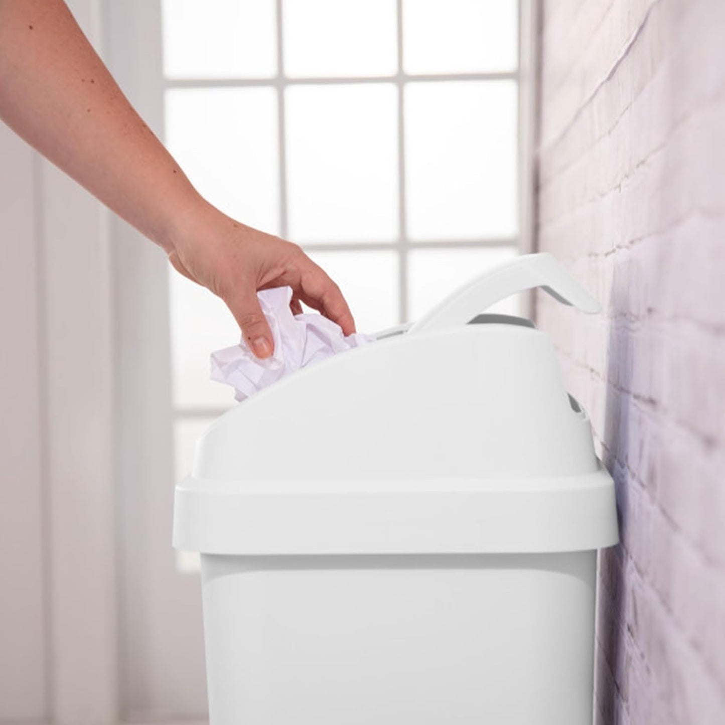 Sterilite 16 Pack Kitchen Garbage Trash Can with Plastic Swing Top, 13 Gal, White