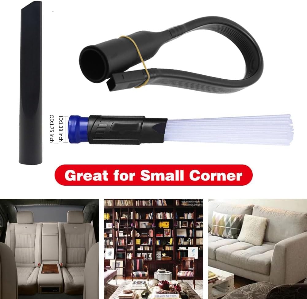 13 Pcs Universal Vacuum Attachments for Shop Vac Accessories - 2 1/2" to 1 1/4" and 1 7/8" to 1" Vacuum Hose Adapter Kit, 1 1/4" Vacuum Floor Brush Flexible Crevice Tool and Vacuum Extension Wand