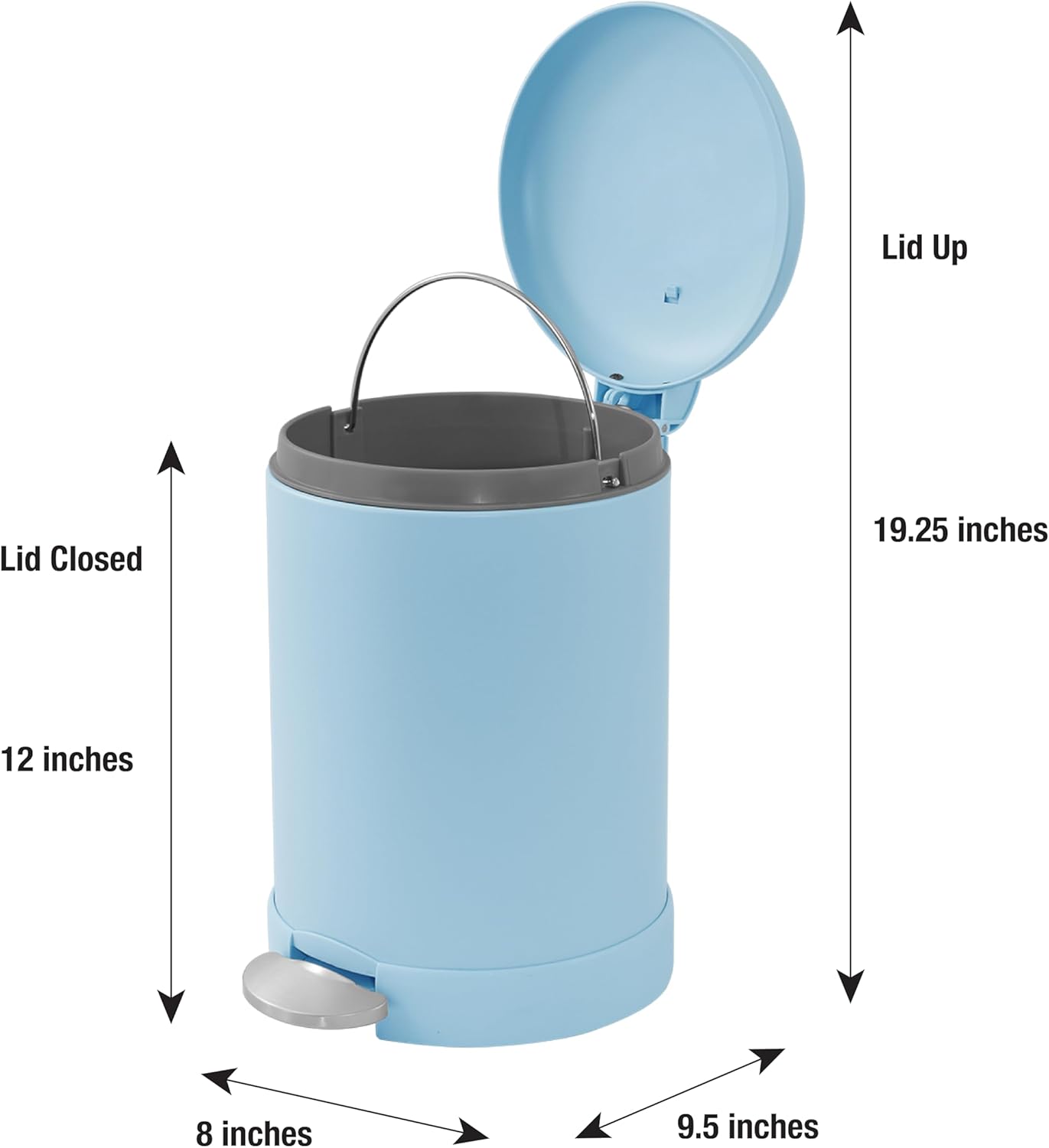 Glad Small Trash Can, 1.2 Gallon | Round Stainless Steel Garbage Bin with Soft Close Lid & Step Foot Pedal | Metal Waste Basket with Removable Inner Bucket, Blue