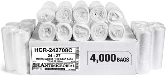 Aluf Plastics High Density Trash Bags, 12 Gallon, 4000 Count, 8 Micron (eq), 24" x 27", Clear, for Bathroom, Office, Industrial, Commercial, Janitorial, Municipal, Recycling