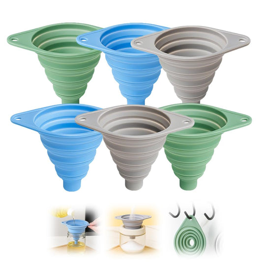 Kitchen Funnel Set, 2025 New Silicone Collapsible Funnel, Multi-Purpose Small Funnels for Kitchen Use, Portable Bottle Filling Funnels for Travel (6pcs)
