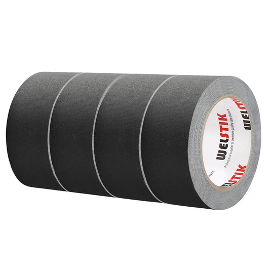 WELSTIK Non-Reflective Black Gaffers Tape 2 inch - 4 Pack Black Gaff Tape -2 in x 30 Yards – Matte Surface, Easy Tear, Temporary Fixation, No Residue, Water Resistant