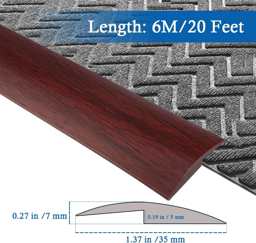 Floor Transition Strip Self Adhesive Carpet & Flooring Transitions Edging Trim Strip PVC Threshold Transitions Suitable for Threshold Height Less Than 5mm (20Ft, Wood Grain Coffee)