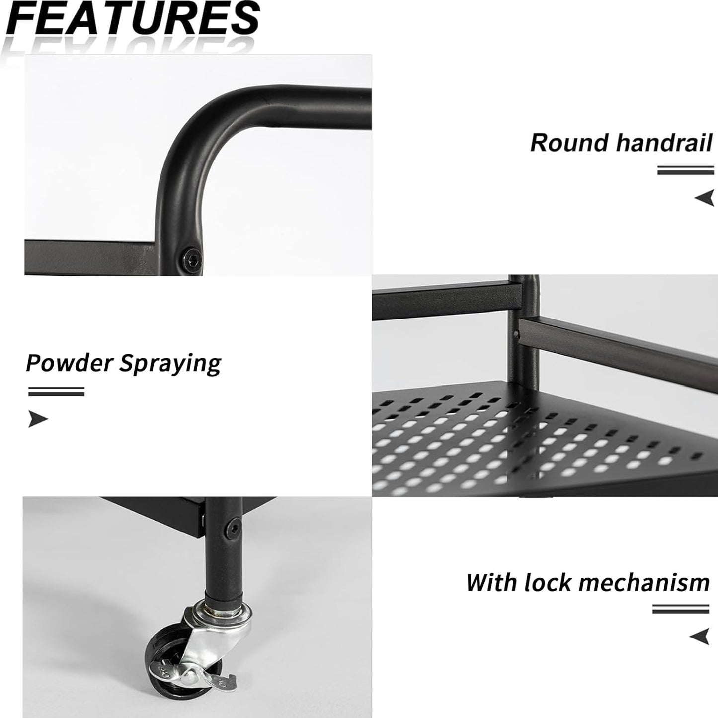 HDANI 3 Tier Metal Rolling Heavy Cart Supports 40 Lbs Per Tier,Rolling Cart with 2 Lockable Wheels for Office,Home,Bedroom,Kitchen,Bathroom(Black)…