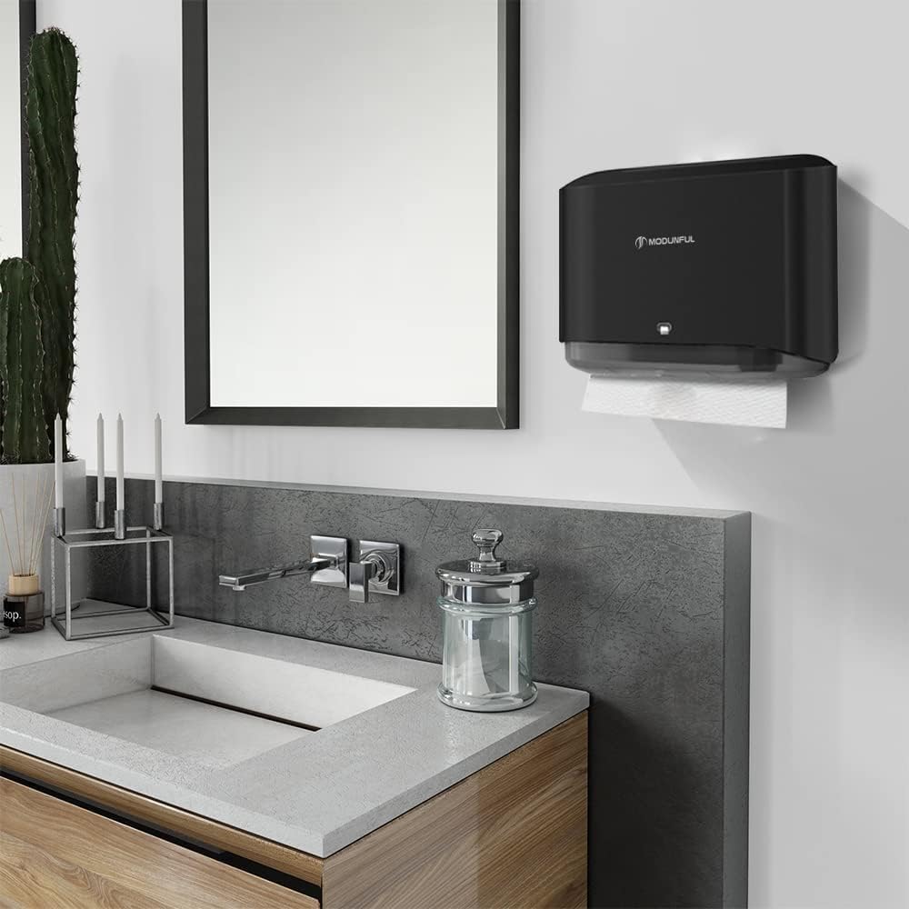 𝐏𝐚𝐩𝐞𝐫 𝐓𝐨𝐰𝐞𝐥 𝐃𝐢𝐬𝐩𝐞𝐧𝐬𝐞𝐫, Multifold/Trifold/C Fold Papers Dispenser, Bathroom Hand Towels Wall Mounted Tissue Holder, No-Drill Adhesive Commercial or Home Black