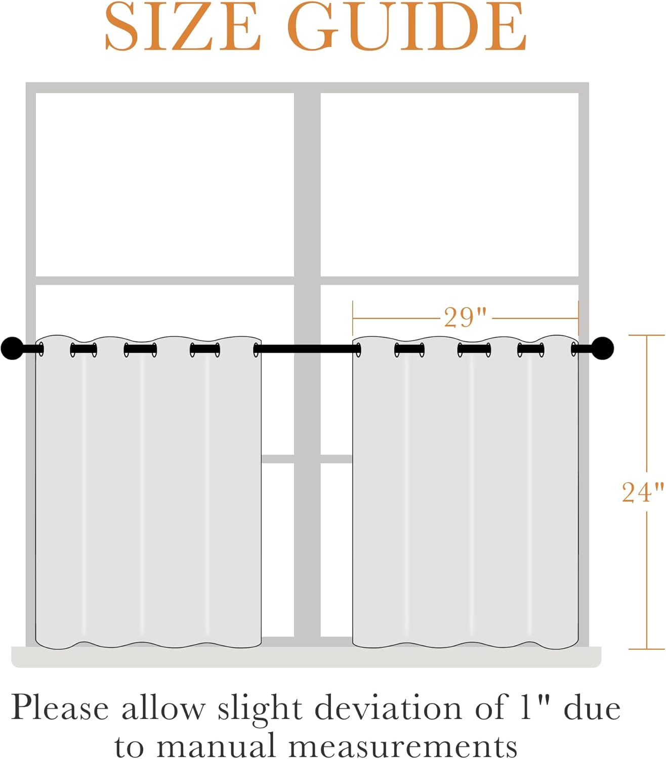 PONY DANCE White Kitchen Curtains 24 Inch Length, Room Darkening Panels Rod Pocket Privacy Drapes for RV Basement/Small Windows/Cafe, 2 Panels(2 Panels, W 29 x L 24 inches, Greyish White)