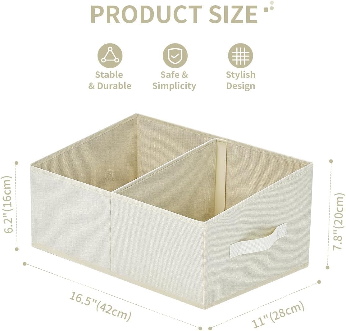 DIMJ Closet Storage Bins, 6 Pack Storage Baskets for Shelves, Foldable Shelf Organizer with Handle, Linen Closet Organizers and Storage for Clothes, Toys, Towel, Books (Beige),