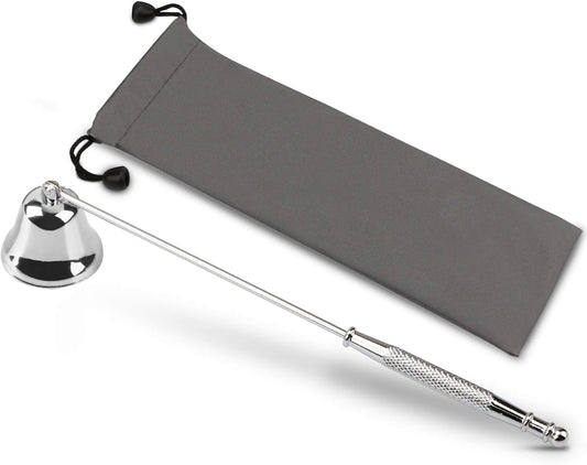 GOSGOONE Candle Snuffer, Elegant Candle Extinguisher with Long Handle, Hinged Candlesnuffers Wick Snuffer Candle Accessory for Putting Out Candle Flame Safely, Candle Stopper with Storage Bag (Silver)