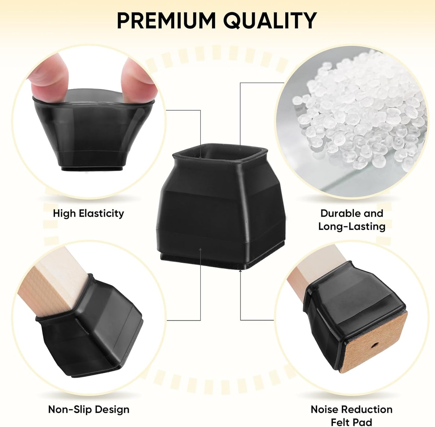 BALEINE 24 Pack Silicone Chair Leg Floor Protectors, Stool Leg Protectors Cap, Non-Slip Chair Leg Caps for Hardwood Floors (Black & Small (Square), 24 Pack)