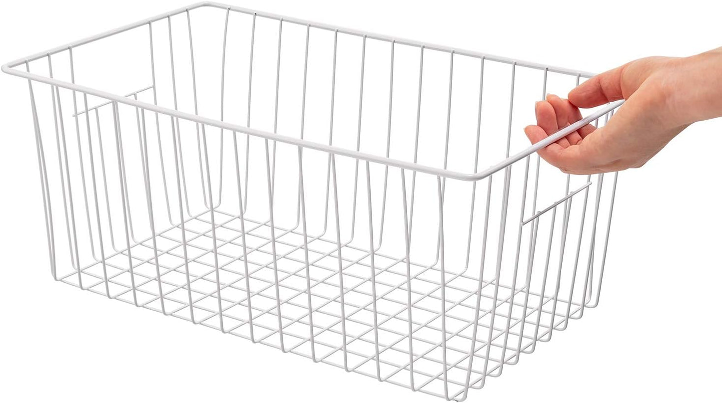 Upright Freezer Organizer Bins， Freezer Baskets for 16, 17, 21 cu.ft Standup Freezer, Wire Storage Baskets with Built-in Handles, 4Pcs , White