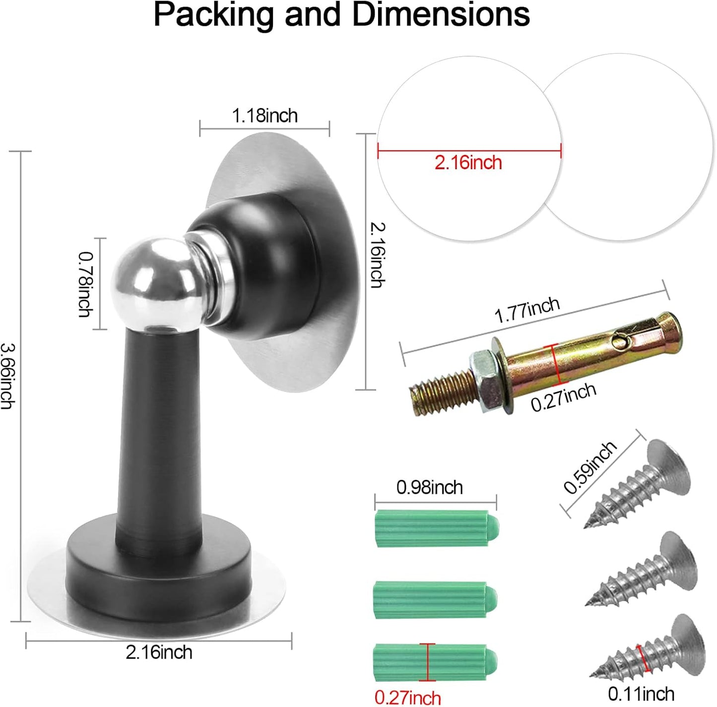 Shackcom Magnetic Door Stop 12 Pack Stainless Steel Door Holders to Keep Door Open Self-Adhesive Tape, Screws for Stronger Wall & Floor Mount for Bedroom Bathroom Kitchen Home Office(Black)