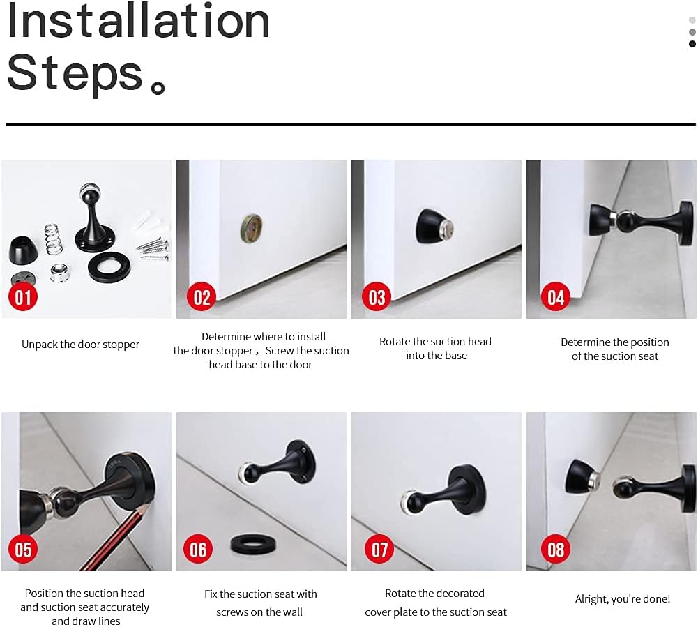 YAGU Door Stopper 4 Pack Magnetic Door Stops, Zinc Alloy Matte Black Door Catch Door Holder Wall Floor Mounted, Metal Soft-Catch