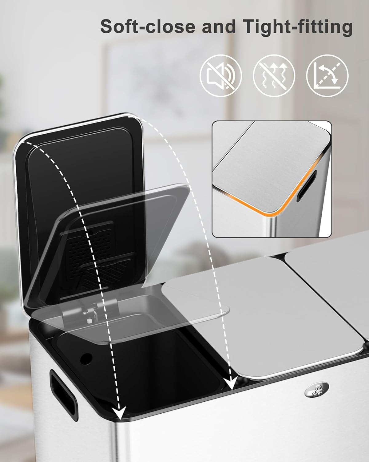 GarveeHome Trash Can 90L/23.8Gal, Three Compartments Pedal Kitchen Recyclingtrash Bin with Lids,Stainless Steel Garbage Can for Home Office Restaurant School Hospital