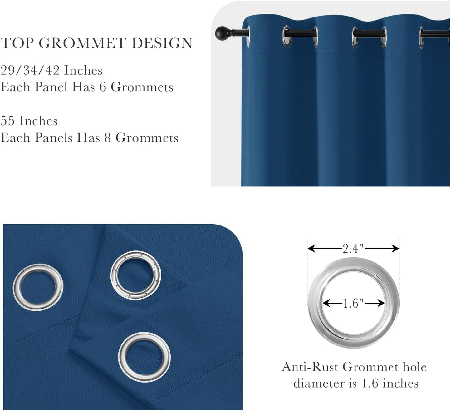 PONY DANCE Window Curtain Panels - Grommets Top Thermal Insulated Light Blocking Curtain Covers for Bedroom Dining Room/Sliding Door and Closet, 55 Width by 80 Inches Length, Ink Blue, Pack-2