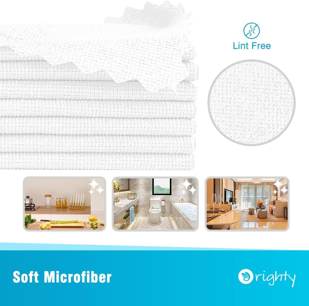 Orighty Cleaning Cloths, Shop Towels 100 Pack, Shop Rags Reusable, Microfiber Cleaning Rags Bulk for Cars, Multi-Purpose Lint Free Towels for Automotive, Mechanic, Kitchen, 11.5’’ x 11.5’’, White