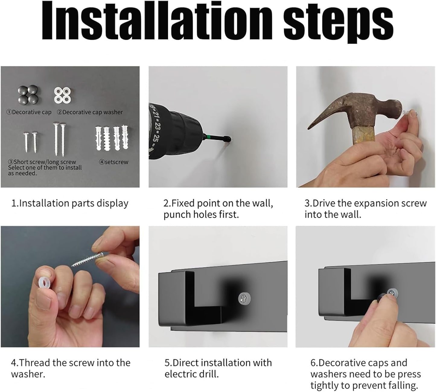 PMMASTO Coat Rack Wall Mount, Coat Hooks Wall Hooks for Hanging, Stainless Steel Coat Hanger Towel Hooks for Bathrooms, Hat Rack (Black 5 Hooks, 1 Pack)