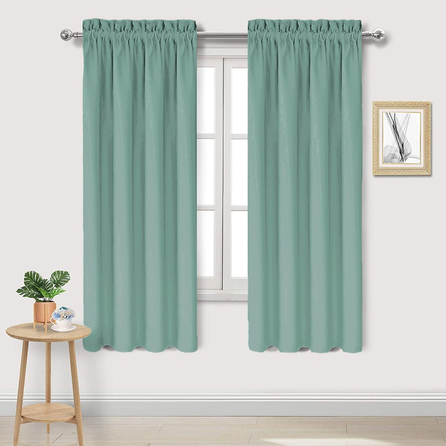 DWCN Blackout Curtains for Living Room Thermal Insulated, Energy Saving & Noise Reducing Bedroom Curtains, Sage Green, W 42x L 72 Inch, Set of 2 Rod Pocket Curtain Panels