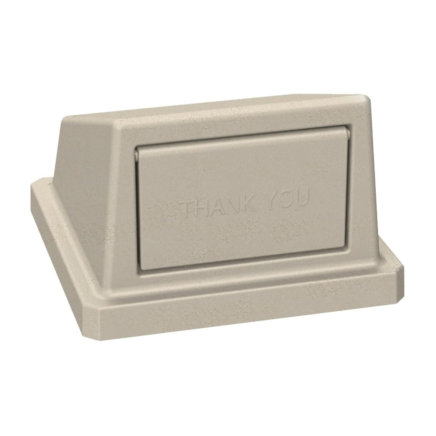 32 Gallon Square Slatted 100% Recycled Plastic Heavy-Duty Commercial Outdoor and Indoor Trash Can with Push Top Lid | Great for Schools and Businesses - Beige Granite