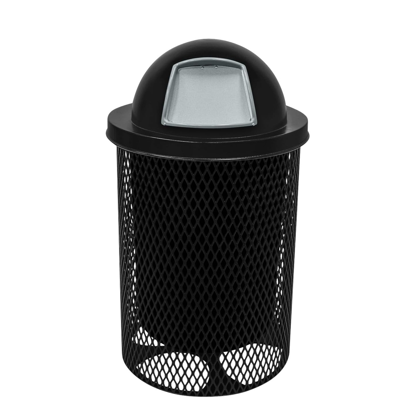 COATEDOUTDOORFURNITURE RDT-TXTBLK Heavy Duty 32 Gallon Round Trash Receptacle, Liner Included, Textured Black with Black Steel Dome Top, Made in America