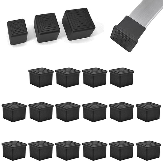 16 Pcs 3/4" x 3/4" Square Rubber Chair Leg Caps, PVC Table Leg Covers, Flexible & Anti-Slip Furniture Leg End Caps, Chair Leg Floor Protectors for Bar Stool Leg Patio Indoor, Black