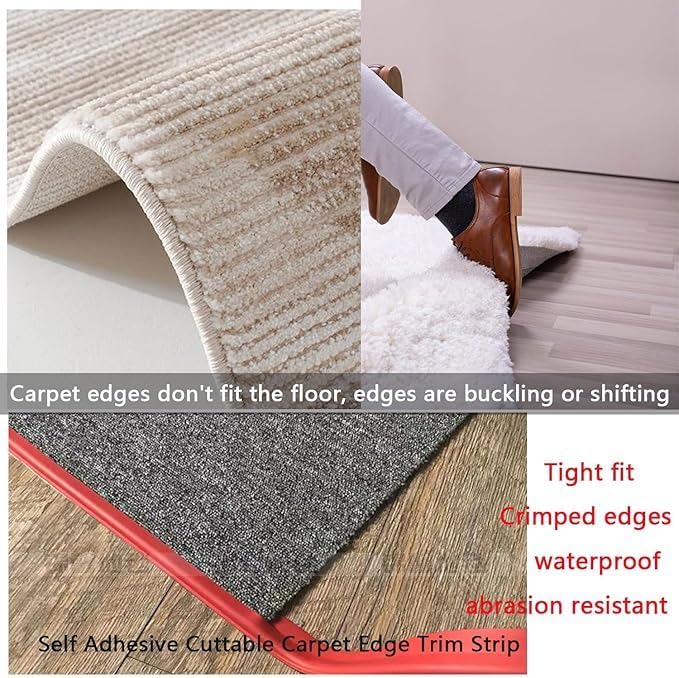 Self Adhesive Carpet Transition Strip with Edge Trim, Designed for Seamless Transitions from Carpet to Tile or Vinyl Floors, Perfect for Doorways.(Gray,50ft)