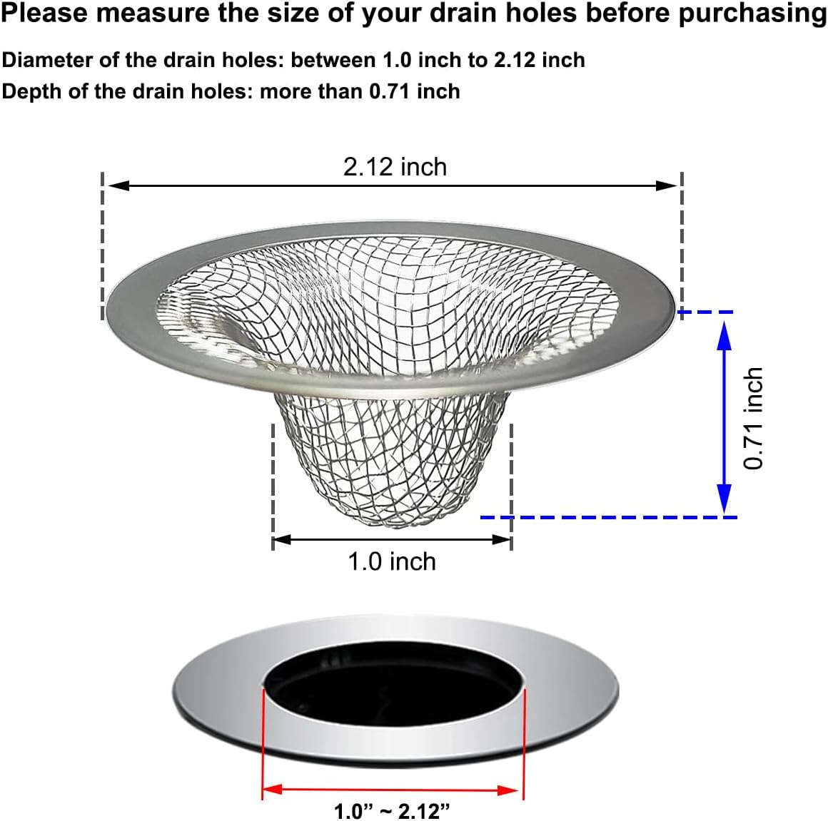 1.0" Bathroom Sink Drain Strainers, 6PCS Drain Hair Catchers for Laundry, Mop Pool, Utility, Slop, RV Sink, Stainless Steel Drain Filter