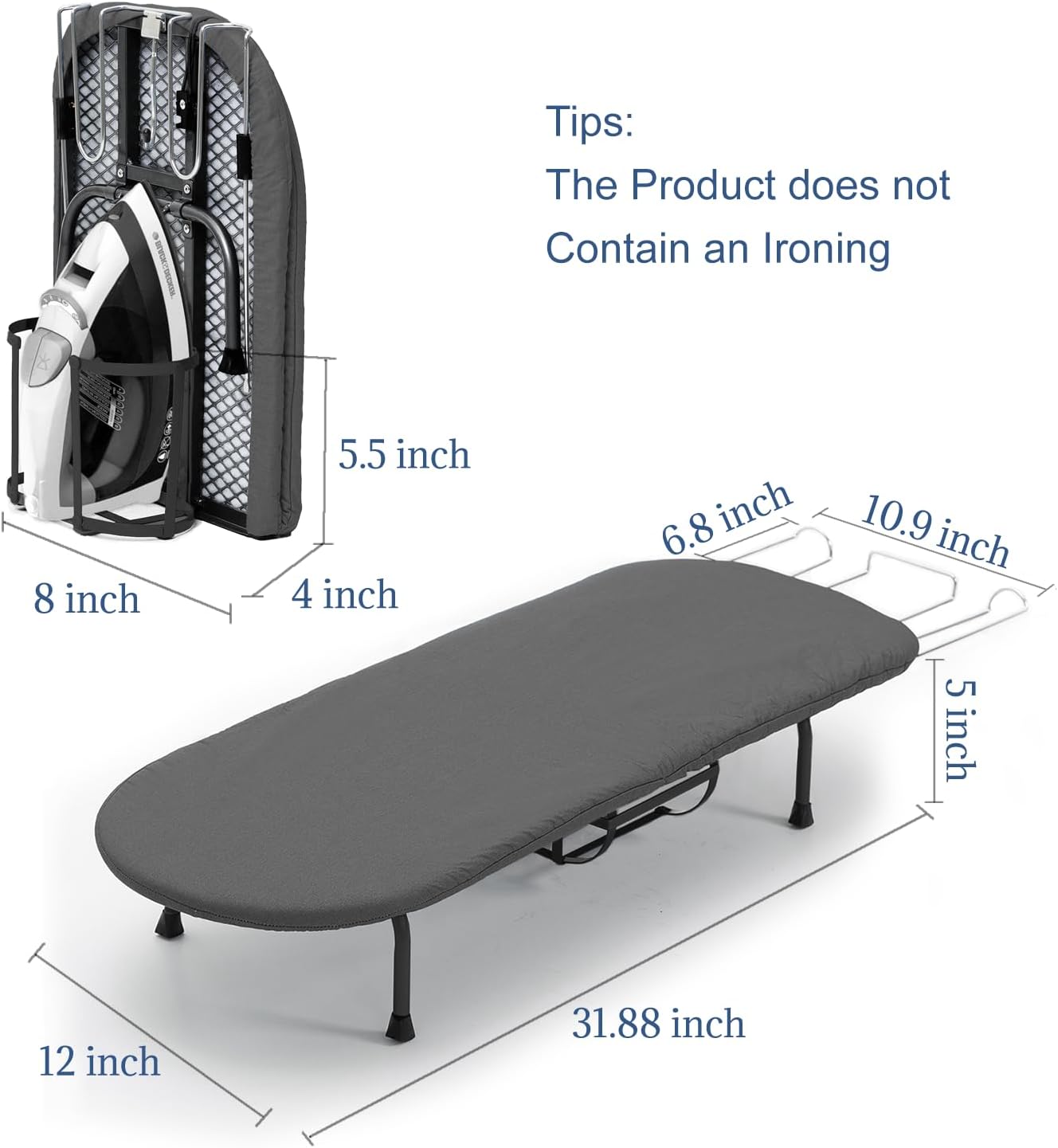 Tabletop Ironing Board with Iron Holder, RAINHOL Small Folding Ironing Board with Cover and Pad, Portable Compact Mini Iron Table for Home & Travel, Black