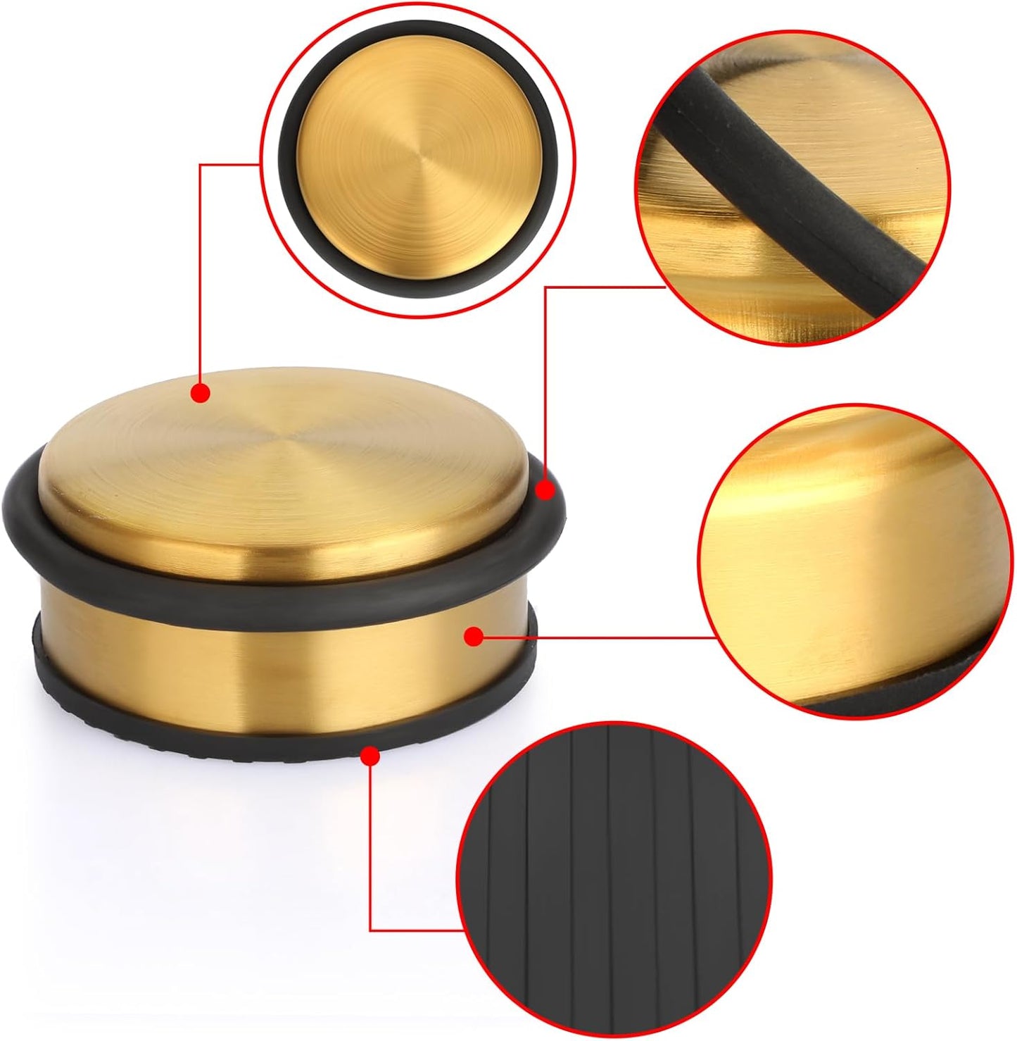 Sumnacon Heavy Duty Floor Door Stopper No Drill, Durability Stainless Steel Door Stops with Anti-Skid Rubber - Contemporary Decorative Safety Doorstop for Home Office Commercial Industrial,Gold