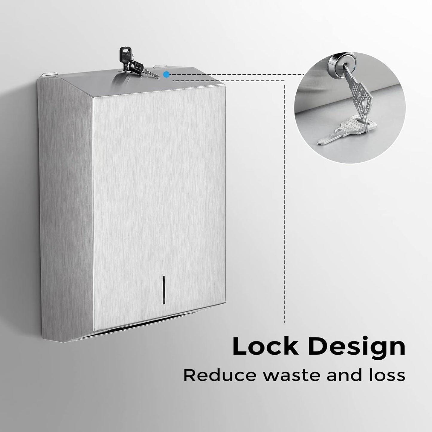 Paper Towel Dispenser Wall Mount - Multifold Trifold Paper Towel Dispensers, Large Capacity Stainless Steel Tissue Holder, Suitable for Bathrooms and Public Places