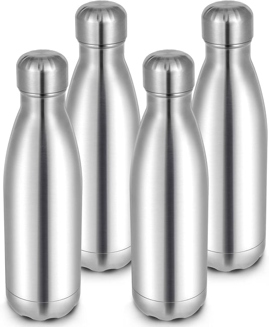 25oz Cola-Bottle Shaped Stainless Steel Leak-proof Water Bottle,Double Wall Vacuum Insulated Metal,Travel Mug For Sports Indoors & Outdoors,BPA-Free School Kid FlaskS,Silver(4 Pack)