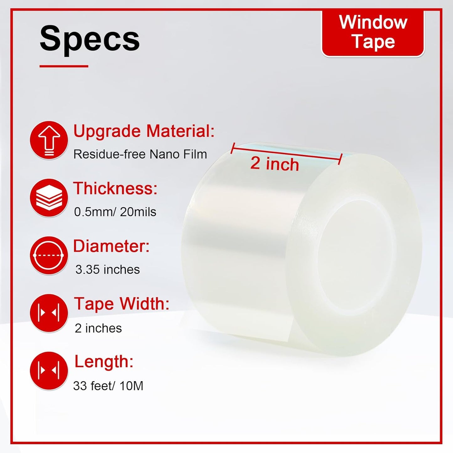 Window Sealing Tape 2 Inch x 33 FT Transparent Window Insulation Residue-Free Clear Weather Stripping Caulk Tape Windproof Window Seal for Window Glass, Doors Gaps
