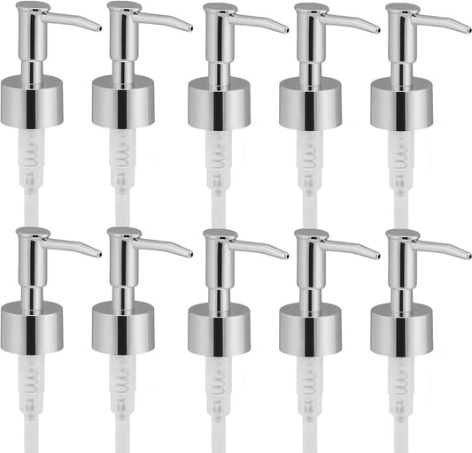 Soap Dispenser Pump Head Replacement 10 Pack, 28/400 Threads Standard Size, for Bathroom and Kitchen (Clear Silver)