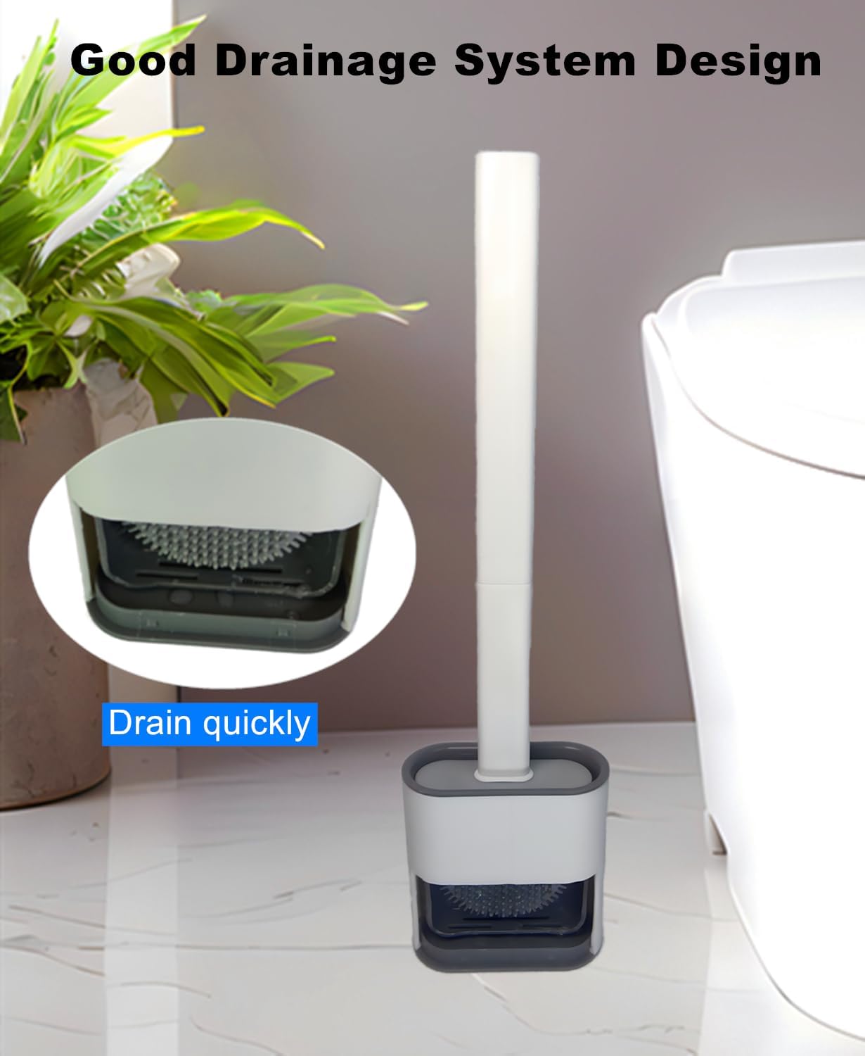 Toilet Brush with Holder Silicone Toilet Brush and Cleaning Brush for Household Bathroom Toliet Brush Set (Black,Gray)