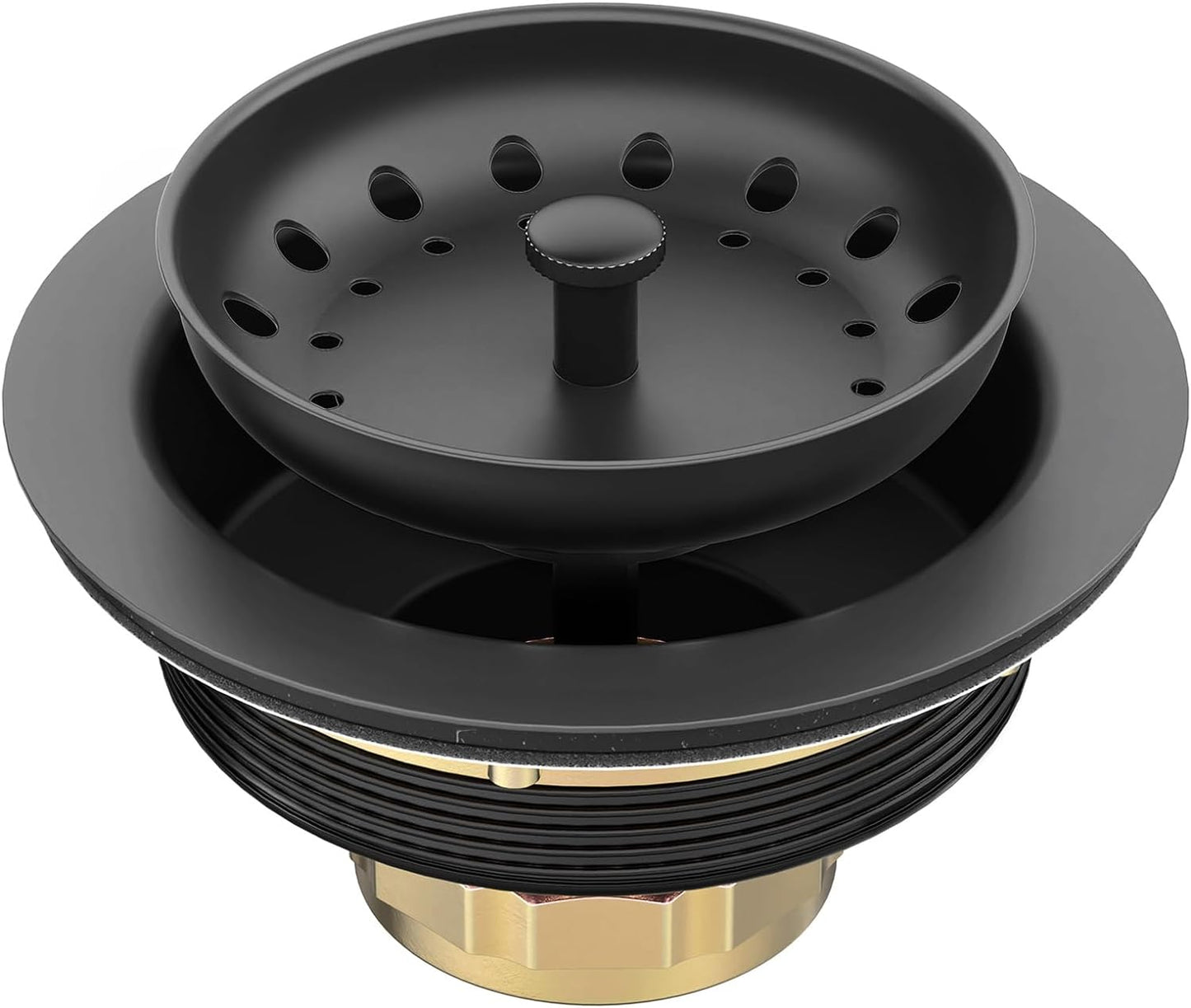 BOTEMY Stainless Steel Black Sink Drain Strainer Kit 3-1/2 inch Kitchen Drain Assembly with Metal Center Knob Basket Stopper Replacement for Standard Kitchen Sinks, Matte Black