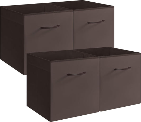 StorageWorks Brown Storage Cubes, 13x13 Storage Cube Bins with Handle, Cube Storage Organizer Bins for Shelves and Closet, Collapsible Storage Bins, 4-Pack