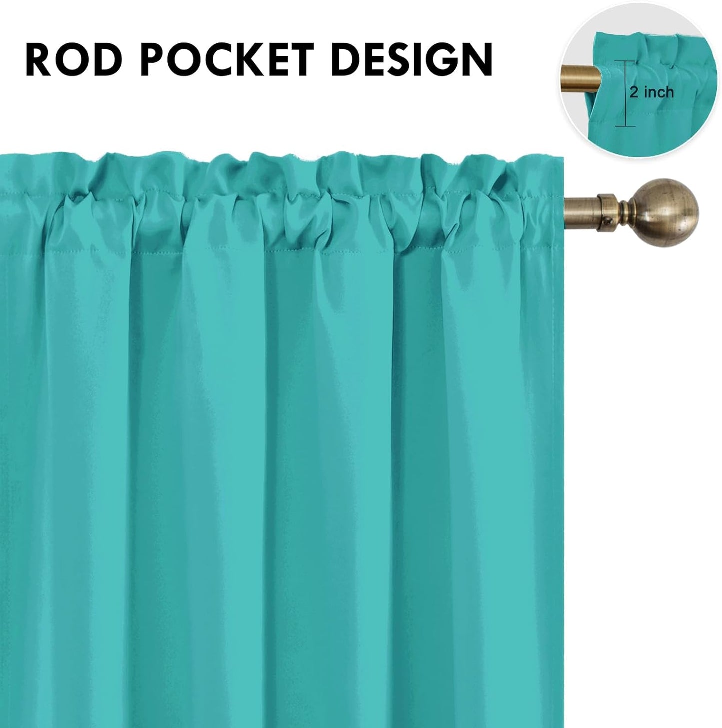 DWCN Blackout Curtains for Living Room Thermal Insulated, Energy Saving & Noise Reducing Bedroom Curtains, Peacock Blue, W 52x L 45 Inch, Set of 2 Rod Pocket Curtain Panels