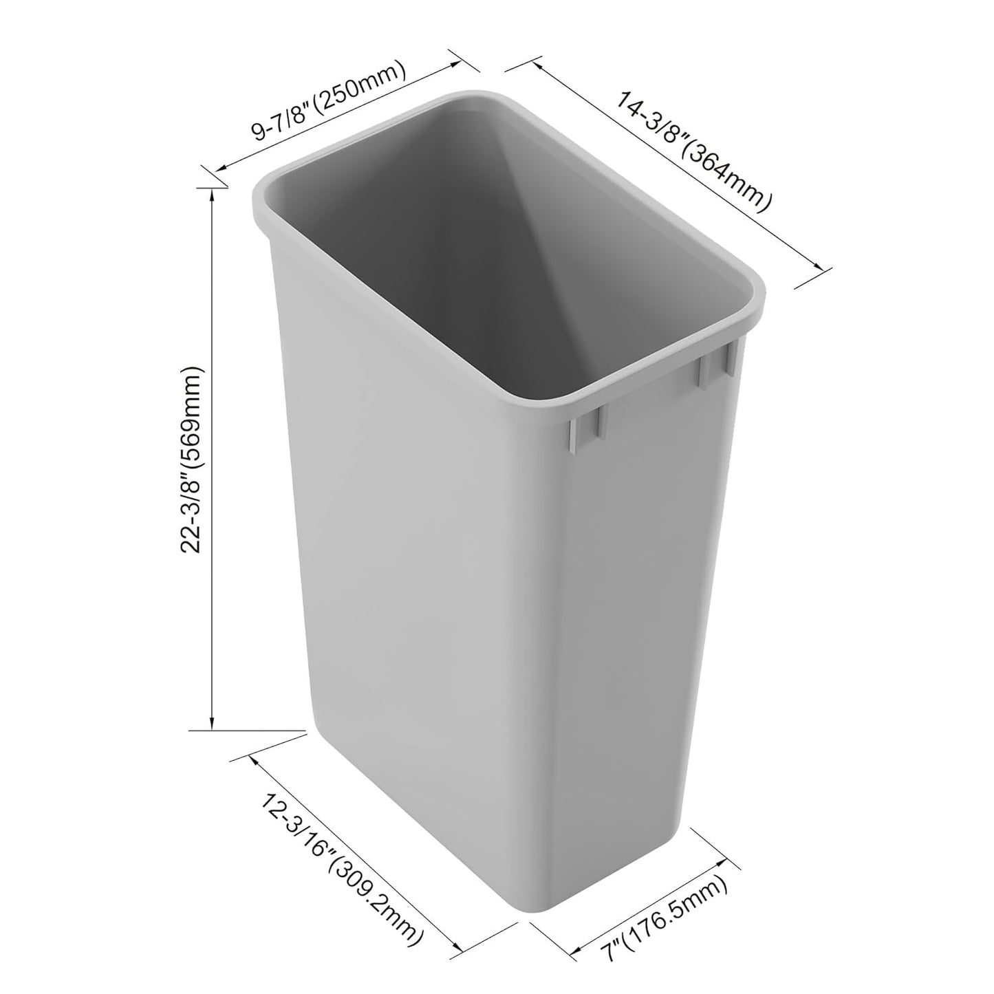 Dowell 50Qt Waste Trash Container, 13Gal, Plastic, Stackable, for Kitchen/Bathroom/Office, Fits Under Sink/Desk (Grey 4000 50 04-2 Pack)